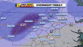 NC weather: Heaviest snow shifts west toward Piedmont Triad; dusting to 2'' likely in Triangle