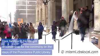 WEB EXTRA: Couple Gets Married Outside During Blizzard in Rhode Island - CBS Miami