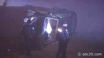 1 hospitalized after car crashes into embankment in northwest Fresno