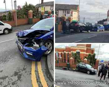 Crash damages cars on Derby Street junction with Peace Street and High Street, Bolton
