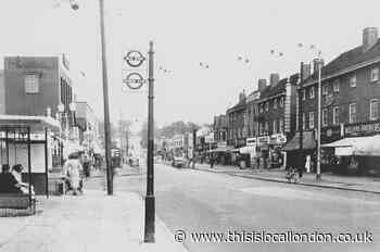 Major East London shopping area served by trolley buses in 1950s
