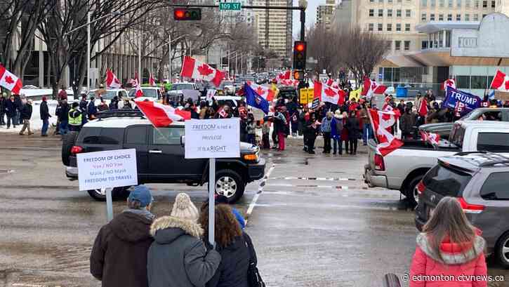 Protesters against COVID-19 restrictions snarl downtown Edmonton traffic, force businesses to close for the day