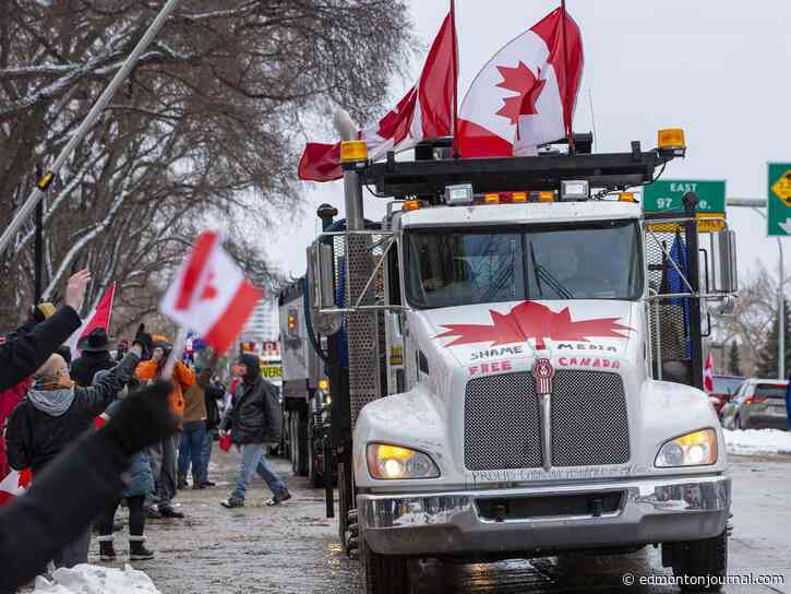 Truck convoy protesting COVID-19 restrictions clogs central Edmonton streets - Edmonton Journal