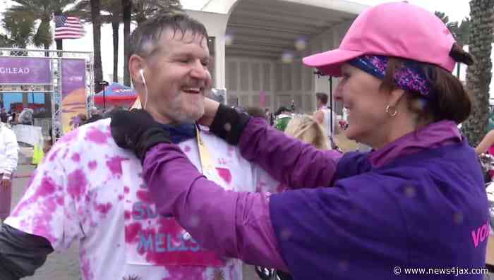 Cold, rain can’t stop man from crossing marathon finish line for wife who beat cancer twice - WJXT News4JAX
