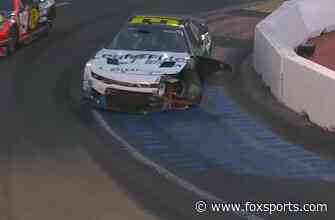 Justin Haley wrecks into wall with 35 laps to go in Clash at the Coliseum after repeated contact with Kyle Larson