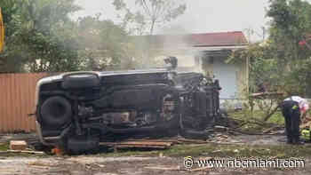 Driver Pulled From Car After Fiery Rollover Wreck in NW Miami-Dade