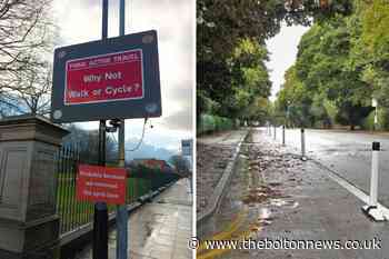 Sign mocks Bolton's campaign to encourage cycling ­— near Chorley New Road cycling lane - The Bolton News