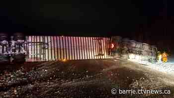 Transport truck rollover on Hwy 400 in Severn Township - CTV News Barrie
