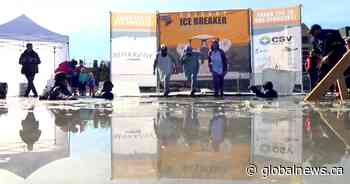 Calgarians in costume dive into icy waters for annual Polar Dip - Globalnews.ca