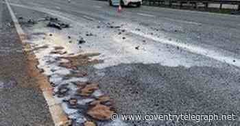 One lane of M6 near Coventry to remain closed overnight after crash and oil spill - Coventry Live