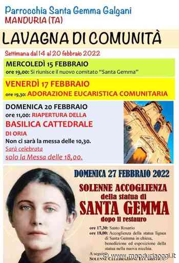 MANDURIA - Il 27 febbraio la solenne accoglienza della statua di Santa Gemma dopo il restauro - ManduriaOggi