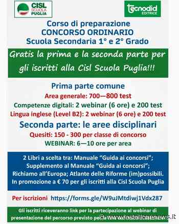 Scuola secondaria di primo e secondo grado, parte il corso di preparazione con Tecnodid e Cisl Puglia: aperte le iscrizioni - Lo Strillone News