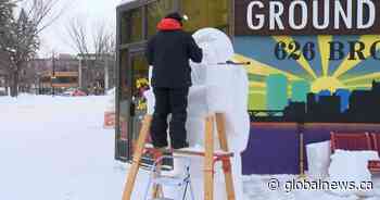New snow creature provides photo ops for people on Broadway Avenue in Saskatoon
