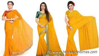 Solid mustard saree adds a dash of brightness to your wardrobe, see here - Hindustan Times