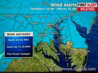 Wind Advisory In Effect For Central MD And Parts Of Eastern Shore For Thursday Night, Friday Morning