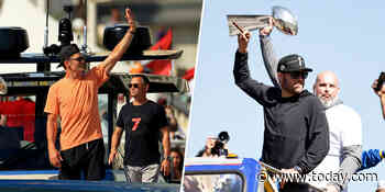 Tom Brady shares words of wisdom for Matthew Stafford during Super Bowl parade