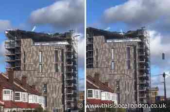 Storm Eunice winds blows scaffolding from South Wimbledon building