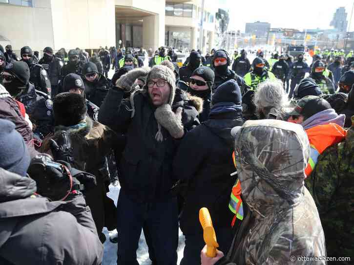 Trucker Protest: Day 23; Police deny tear gas used to push protest along Wellington; Two convoy organizers await bail hearings