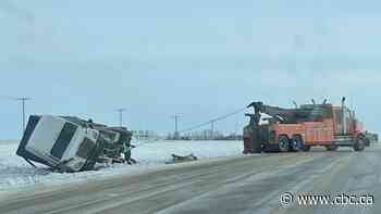 3 sent to hospital after multiple rollovers on slippery stretch of Hwy 11: RCMP