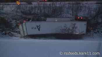 Driver injured after semi rolls over near St. Croix River