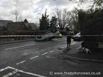 Car overturned and woman injured after serious crash on Chapeltown Road, Bolton