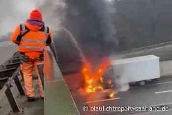 LKW brennt auf B51 zwischen Saarlouis und Dillingen - Blaulichtreport-Saarland