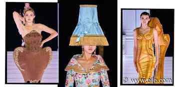 Jeremy Scott Turned Gigi And Bella Hadid Into Pieces Of Furniture For Moschino Fashion Show - elle.com