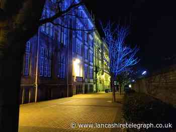 County Hall lit up blue and yellow in solidarity with Ukraine