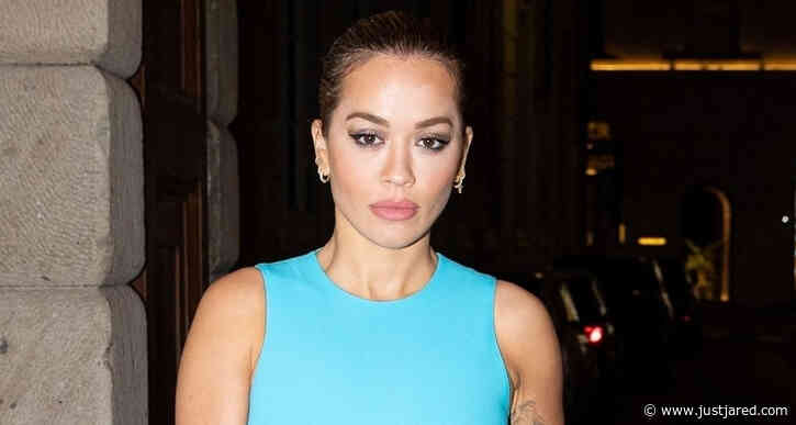 Rita Ora Wows in Blue Mini-Dress for Night Out in Milan