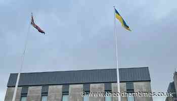 Ukrainian flag raised above Oldham Civic Centre in show of solidarity after Russian invasion - theoldhamtimes.co.uk