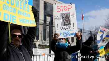 Ottawa residents stand in solidarity with Ukraine outside Russian Embassy - CTV News Ottawa