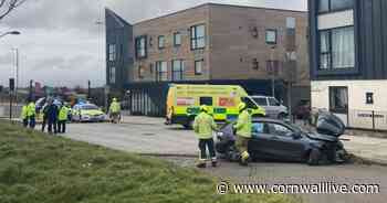 Car smashed after rolling near Camborne and Redruth - Cornwall Live
