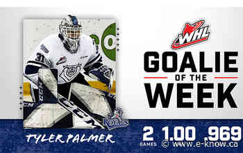Fernie's Tyler Palmer WHL Goaltender of the Week | Elk Valley, Fernie - E-Know.ca