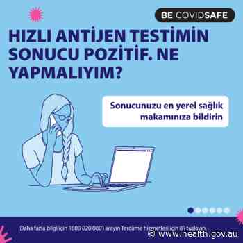 Coronavirus (COVID-19) – Social animation – HIZLI ANTİJEN TESTİMİN SONUCU POZİTİF. NE YAPMALIYIM? (If your RAT is positive) - Australian Government Department of Health
