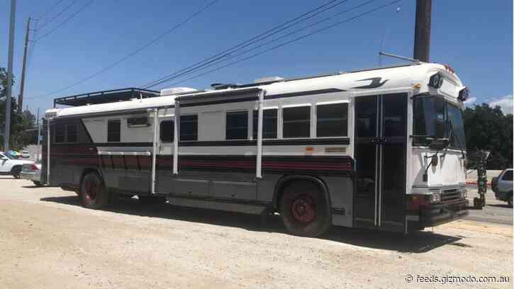 This Wild School Bus RV Has Underglow and a Fire Pit on Its Roof