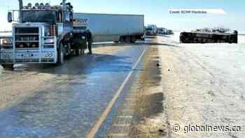 Crash involving 20 semis shuts down Trans-Canada between Brandon and Virden - Global News