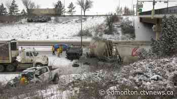 Yellowhead Trail reopens after semi slides off ramp, 2 injured - CTV News Edmonton