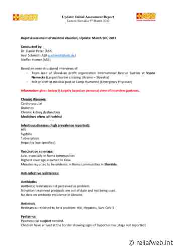 Rapid Assessment of medical situation, Update: March 5th, 2022 - Slovakia - ReliefWeb