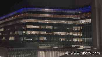 UVA Medical Center's South Tower illuminated in support of Ukraine - NBC 29