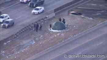 Aurora Police Investigate Weapons Call At Tent In I-225 Median Near 6th Avenue - CBS Denver