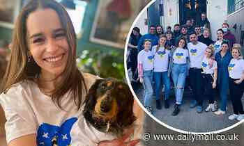 Emilia Clarke displays her support for Ukraine as she dons matching T-shirts with her dog - Daily Mail