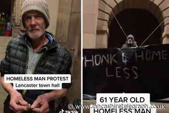 WATCH: Homeless man chains himself to Lancaster Town Hall
