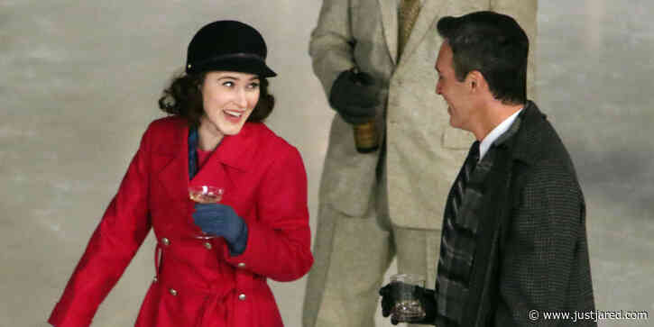 Reid Scott Slips On The Ice & Rachel Brosnahan Gives Him a Kiss While Filming 'Marvelous Mrs. Maisel'