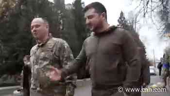 Zelensky walks to hospital to visit wounded Ukrainian soldiers