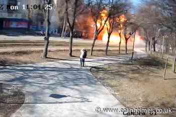 CCTV footage catches moment of Russian projectile's impact on Kyiv street - Ealing Times