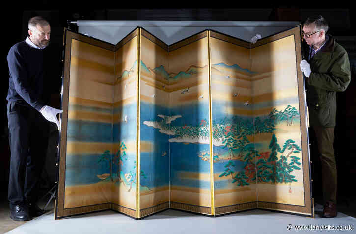 Priceless Japanese screens repaired with Victorian train timetables go on display