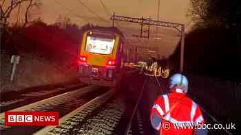 Fire breaks out after vandals hurl log at train
