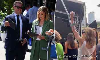 Today host Allison Langdon dances wildly while holding her crutches and a glass of wine - Daily Mail