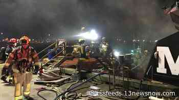 Norfolk Fire Department fights tugboat fire at Colonna's Shipyard