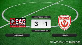 Résultats Ligue 2: 3-1 pour Guingamp contre Nancy au Stade Municipal de Roudourou - 20 Minutes
